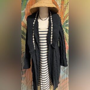 POL Washed Black Cable Knit Cardigan